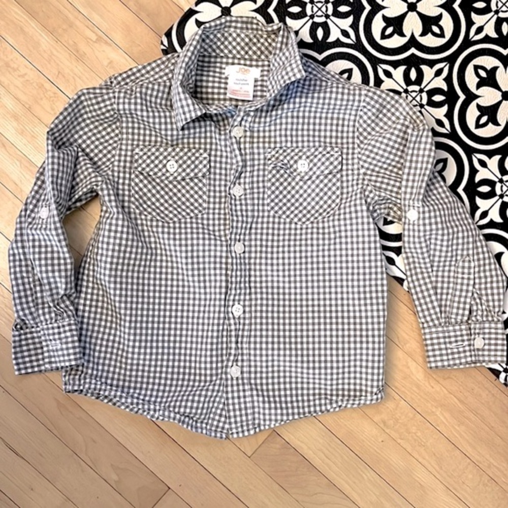 JOE toddler size 4 grey & white checkered shirt, button-down, great condition